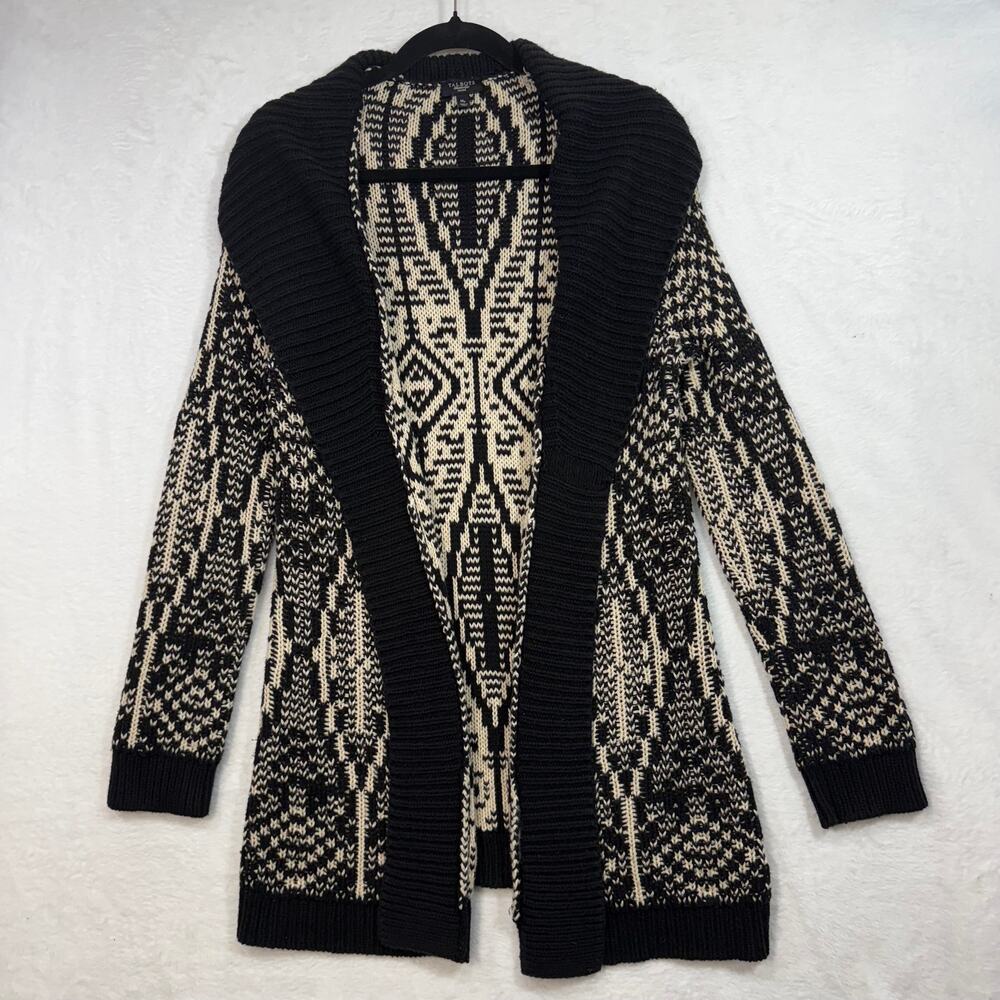 Talbots M Petite Knitted Cardigan Sweater Black Aztec Cozy Winter Southwestern